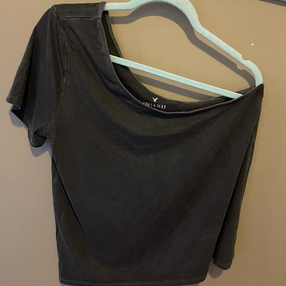 AE Soft and Sexy Grey One Shoulder Crop Top